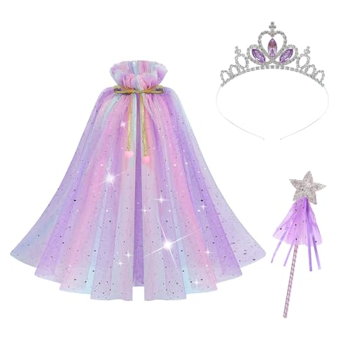 Prinzessin umhang mädchen, Lila Bunt Fasching umhang Kinder Funkelnde Pailletten Tüll Halloween umhang Kinder Prinzessinnen-Kostüm Halloween-Kostüm mit Feenstab für 6-10 Jahre alte Mädchen (Lila) Prinzessin umhang mädchen, Lila Bunt Fasching umhang Kinder Funkelnde Pailletten Tüll Halloween umhang Kinder Prinzessinnen-Kostüm Halloween-Kostüm mit Feenstab für 6-10 Jahre alte Mädchen (Lila) von Cosysparks