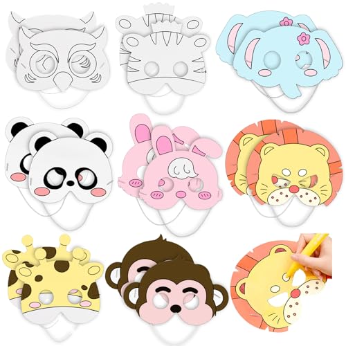 Cosysparks Tiermasken Zum Ausmalen, 16 Pcs Tiermasken für Kinder Zum Ausmalen Blanko Bemalen Masken Machen Sie Ihre Eigenen Papiermasken Zum Bemalen Kinder für Kinder Party Tasche Füller von Cosysparks