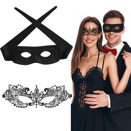 Cosysparks Venezianische maske paar, 2-Pack Schwarz Augenmaske Maskerade Paar maske karneval Halloween Kostüm maskenball masken für Paare Frauen Männer von Cosysparks