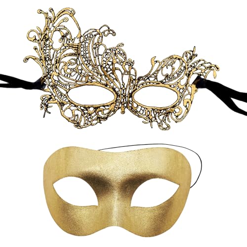 Cosysparks Venezianische maske paar, 2-Pack Silber/Gold maskerade maske venezianisch Paare Klassisch maskenball masken für Paare Halloween Cosplay Karnevalsmasken für Männer Frauen (Gold) von Cosysparks