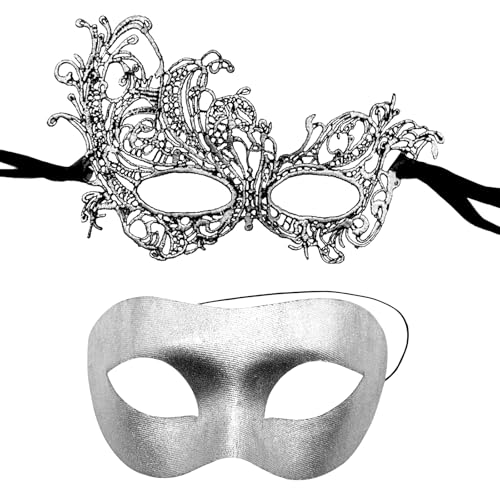 Cosysparks Venezianische maske paar, 2-Pack Silber/Gold maskerade maske venezianisch Paare Klassisch maskenball masken für Paare Halloween Cosplay Karnevalsmasken für Männer Frauen (Silber) von Cosysparks