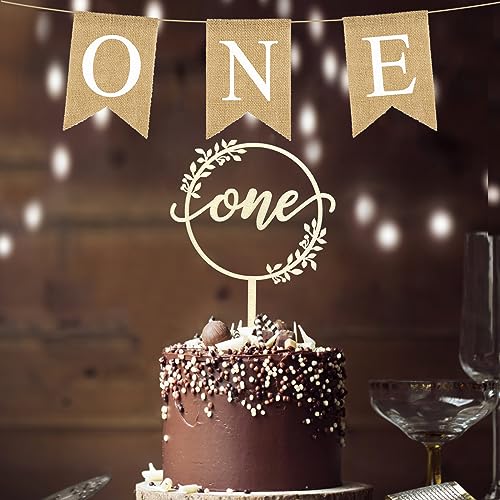 Hölzern Cake Topper 1. Geburtstag, Holz tortendeko 1. geburtstag mit cake topper geburtstag holz banner 1. geburtstag one geburtstag deko für Baby Dusche Erste Geburtstagsparty Zubehör (Kranzstil) von Cosysparks