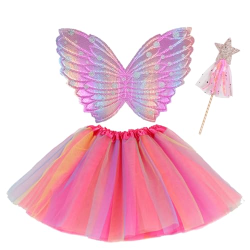 Schmetterlingsflügel Kinder, Rosa Tutu Kleid mit Magic Star Wand Schmetterling Fee Flügel Schmetterling Kleid Kostüm Prinzessin Fee Dress Up für Cosplay Halloween(3-6 Jahre alte Mädchen) (Hot Pink) von Cosysparks