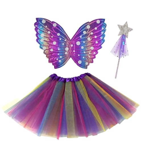 Schmetterlingsflügel Kinder, Rosa Tutu Kleid mit Magic Star Wand Schmetterling Fee Flügel Schmetterling Kleid Kostüm Prinzessin Fee Dress Up für Cosplay Halloween(3-6 Jahre alte Mädchen) (Lila) von Cosysparks