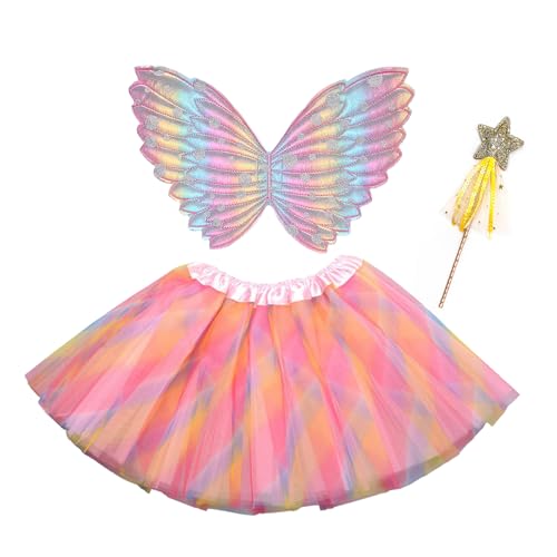 Schmetterlingsflügel Kinder, Rosa Tutu Kleid mit Magic Star Wand Schmetterling Fee Flügel Schmetterling Kleid Kostüm Prinzessin Fee Dress Up für Cosplay Halloween(3-6 Jahre alte Mädchen) (Rosa) von Cosysparks