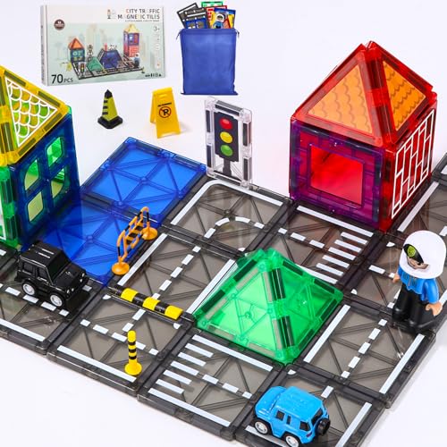 Cotepi Magnetische Bausteine,Straßenaufsatz-Set mit magnetischen,Stadt Bauspielzeug für Kleinkinder Vorschulspielzeug Alter 4-6 5-7, Jungen und Mädchen ab 3 Jahren Kinderspielzeug von Cotepi