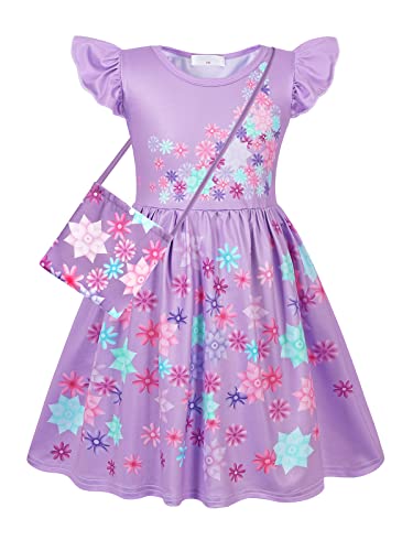 COTRIO Magic Family Isabela Kostüm Kleid für Mädchen Kinder Halloween Cosplay Outfits mit Tasche Rollenspiel Kleidung Geburtstag Party Kleider Größe 3T (2-3 Jahre, Lila, 100) von Cotrio