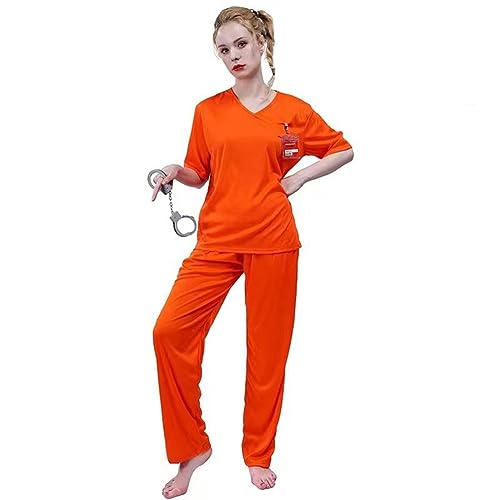 Gefängniskleidung für Cosplay Halloween Rollenspiel Kostüm Damen Klassische orange Gefängnisuniform (L) von Country hill