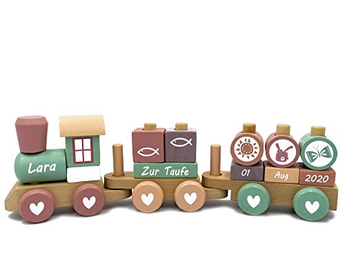 Coverlounge Personalisierte Holz-Eisenbahn mit Namen – Lokomotive mit Steckformen in Pink – Geschenk zur Taufe für Mädchen & Jungen – Schriftfarbe Weiß Coverlounge Personalisierte Holz-Eisenbahn mit Namen – Lokomotive mit Steckformen in Pink – Geschenk zur Taufe für Mädchen & Jungen – Schriftfarbe Weiß von Coverlounge