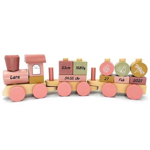 Coverlounge Personalisierte Holz-Eisenbahn mit Namen – Lokomotive mit Steckformen in Rosa – Geschenk zur Geburt & Geburtstag für Mädchen & Jungen – Schriftfarbe Schwarz Coverlounge Personalisierte Holz-Eisenbahn mit Namen – Lokomotive mit Steckformen in Rosa – Geschenk zur Geburt & Geburtstag für Mädchen & Jungen – Schriftfarbe Schwarz von Coverlounge