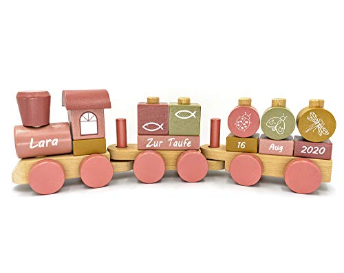 Coverlounge Personalisierte Holz-Eisenbahn mit Namen – Lokomotive mit Steckformen in Rosa – Geschenk zur Taufe für Mädchen & Jungen – Schriftfarbe Weiß Coverlounge Personalisierte Holz-Eisenbahn mit Namen – Lokomotive mit Steckformen in Rosa – Geschenk zur Taufe für Mädchen & Jungen – Schriftfarbe Weiß von Coverlounge