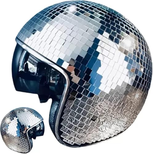 Covermason 2025 New Discokugel Hüte - Disco Dekor Helme mit Einziehbarem Visier, Glitzer Spiegel Glas Discokugel Hut Helm für Damen Herren DJ Club Bühne Bar Party Hochzeit Dance (Silber) von Covermason