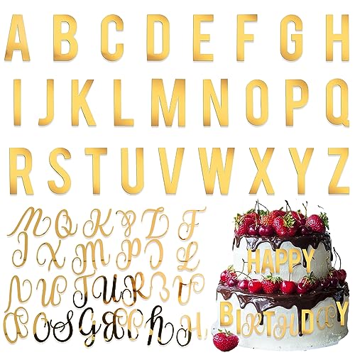 52 Stück Buchstaben Deko Torte, 2 Sets Buchstaben Tortendeko Gold Acryl, A-Z Kapitalbuchstaben Und Kleinbuchstaben, Großbuchstaben Für Hochzeit Jubiläum Party Feier von Cozevdnt