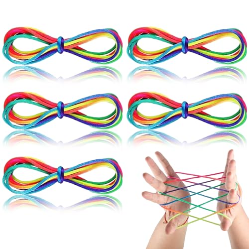 Cozevdnt 5 Pcs Fadenspiel Fingerspiel, Flexibles Fadenspiele Für Kinder, Finger Twist Fadenspiel, Rainbow Rope, Für Jungen Und Mädchen Ab 5 Jahre, Ideal Als Kleines Geschenk, Länge 160cm von Cozevdnt