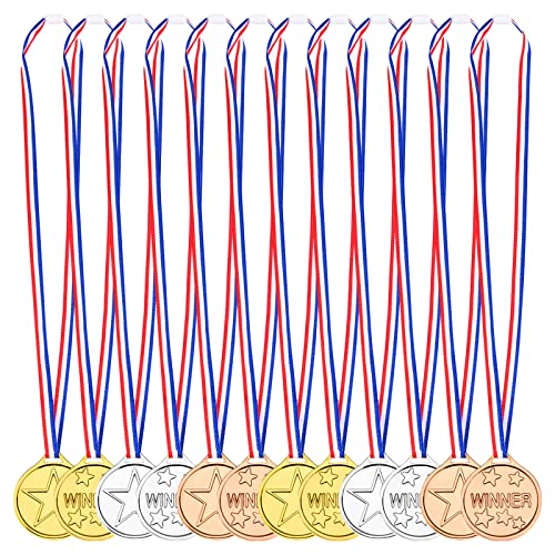 30 Stücke Goldfarbene Medaille mit Bändern, Olympische Stil Medaille Kunststoff Auszeichnungen für Gewinner, Kinder Medaillen für Spiel Party Sportstag Wettbewerb von Cozlly