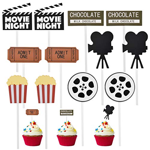 Filmabend Cake Topper Geburtstag 12 Stk Happy Birthday Tortendeko Kuchen Topper Tortenaufsatz Kuchendeckel für Kino Film Thema Party Baby Shower Party Dekorationen Lieferungen Hochzeits Abschlussfeier von Cozlly