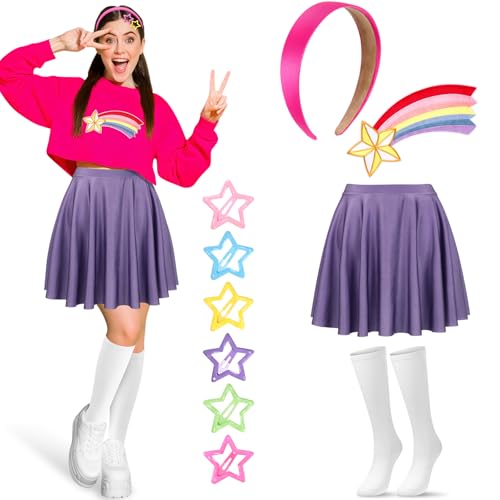 Cozypower 5 Stück Halloween-Kostüm-Zubehör für Damen, Regenbogen-Aufnäher, Rosa, Stirnband, Rock, Strumpfhose, Halloween, Cosplay Cozypower 5 Stück Halloween-Kostüm-Zubehör für Damen, Regenbogen-Aufnäher, Rosa, Stirnband, Rock, Strumpfhose, Halloween, Cosplay von Cozypower