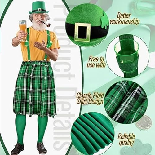 Caxndycing Scottish Set for Men Checked Kilt and Barrett Mini Skirt Hat Scottish Lady Scotland St Patricks Day Costume Party Supplies Irish Check Pattern Fancy Dress Costumes (B,M) von Cozzmats