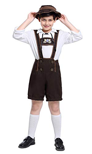 Lederhosen Costume for Kids, Boys' Oktoberfest Role Play,Bavarian German Dresses Halloween Role Play (Brown,Large) von Cozzmats