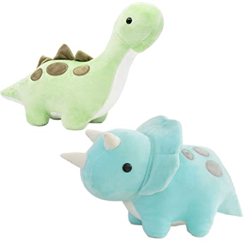 Cpoeof 2pcs Plüschtier Dinosaurier Stofftier Kawaii Dinosaurier Plüsch, Dino Kuscheltier Plüsch Spielzeug, Geschenk Gefüllt für Kinder (Long-Necked Dragon + Triceratops, 30cm/11.81inch) von Cpoeof