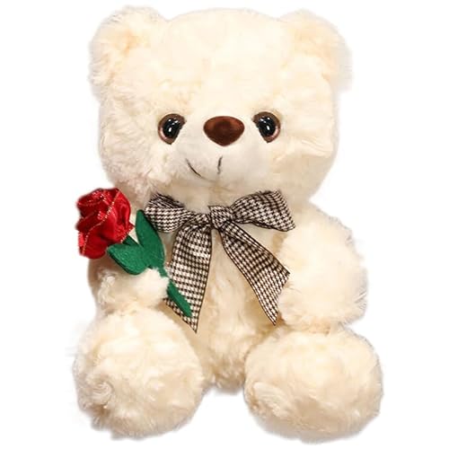 Cpoeof TeddybäR PlüSchtier füR Valentinstag, Niedlich 9,8" TeddybäR PlüSchtier mit Rose Weiche Kleine Kuschelige BäR Spielzeug, Geschenke füR Freund Freund Freund(White) von Cpoeof