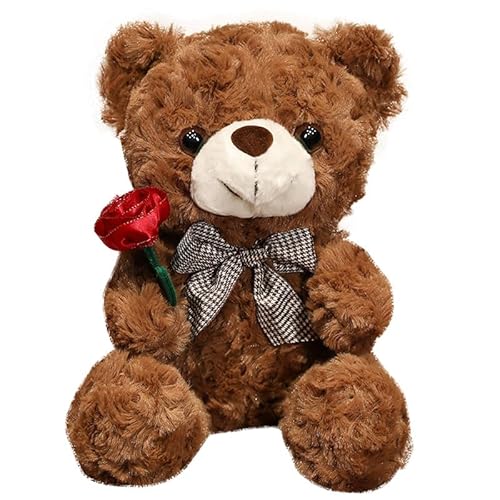 Cpoeof TeddybäR PlüSchtier füR Valentinstag, Niedlich 9,8" TeddybäR PlüSchtier mit Rose Weiche Kleine Kuschelige BäR Spielzeug, Geschenke füR Freund Freund Freund(Brown) von Cpoeof