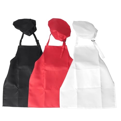 Cpolebev 6 StüCk Kinder SchüRzen und HüTe Set Kinder Chef SchüRzen zum Kochen Backen Malen SchüRzen + Schwarz + Rot von Cpolebev