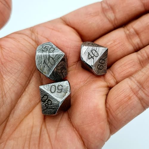 Damast DND Würfel D10 | Handgefertigt Spielbank Würfel | Damast Stahl Casino Dice | 22mm 10-seitig Ziffern 00-90 | Deko Stahlwürfel von Craftomatik