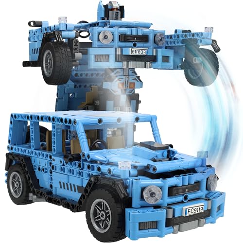 Crafts&Co® Roboter Auto Bausteine Set | Transformer Robot | Klemmbausteine | STEM Konstruktion Bauset mit 968 Teilen | BAU und Auto Spielzeug für Kinder | Spielzeug Ab 6 Jahre | 12x25x7 cm | Blau von Crafts&Co