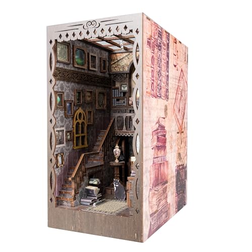 Crafts&Co® DIY Miniature Book Nook | DIY Puppenhaus Erwachsene | Hölzernes Puppenhaus-Kit | Holz Mini Haus Modell mit Licht | 1:18 | Der Traum eines Gelehrten von Crafts&Co