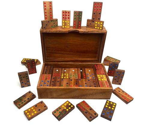 Crafty Artisan® Handgefertigtes 56-teiliges Domino-Tischspiel-Set in einer soliden handgefertigten Aufbewahrungsbox aus Holz, ideal für Erwachsene und Kinder von Crafty Artisan