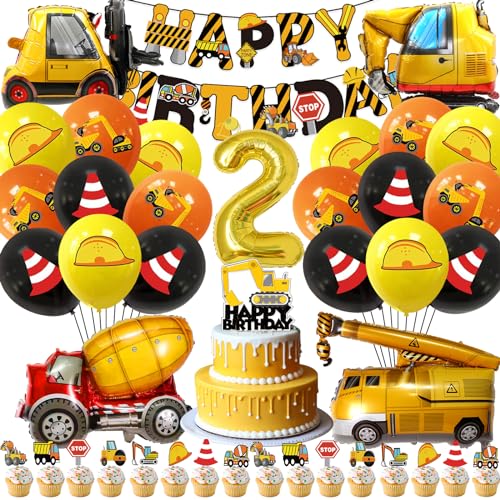 Bagger Geburtstag Deko 2, Baustelle Geburtstag Deko 2 Jahre, Baustelle Deko Kindergeburtstag, Inklusive Baustelle Bagger Luftballons Happy Birthday Banner mit Tortendeko von Craggyer