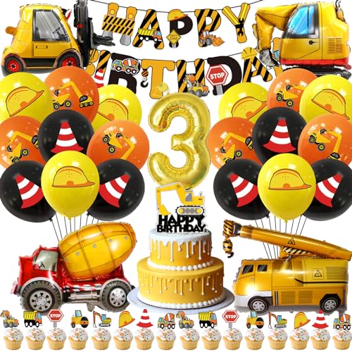 Bagger Geburtstag Deko 3 Jahre, Baustelle Deko Kindergeburtstag 3, Bagger Kindergeburtstag Deko, Bagger Baustelle Luftballons Happy Birthday Banner Tortendeko für BAU Party Dekoration von Craggyer