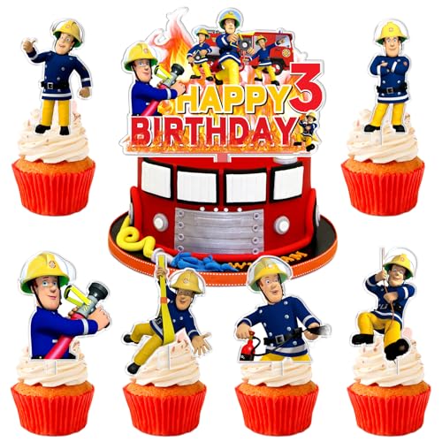 Feuerwehrmann Deko Geburtstag, Tortendeko Junge 3 Geburtstag Feuerwehr, Kuchen Deko Feuerwehr, Tortendeko Feuerwehr, Feuerwehr Cupcake Topper für Kindergeburtstag Party von Craggyer