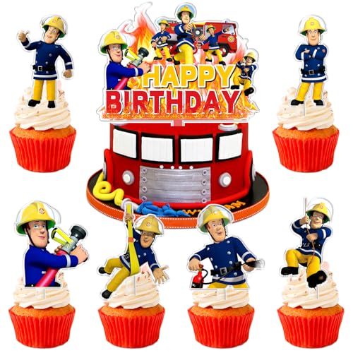 Feuerwehrmann Tortendeko, Feuerwehr Tortendeko, Feuerwehrmann Kuchendeko, Feuerwehrmann Cupcake Topper, Feuerwehr Geburtstag Deko für Baby Jungen Kinder Geburtstag Party Dekoration von Craggyer