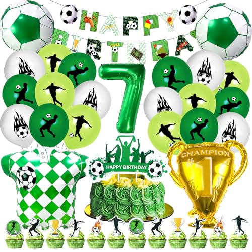 Fußball Geburtstag Deko 7 Jahre, 52 Stück Fußball Geburtstag Deko Set, Geburtstagsdeko Fussball Junge 7, Fussball Deko Geburtstag Kinder 7 für Fussball Party Kindergeburtstag mit Fußball Luftballons von Craggyer