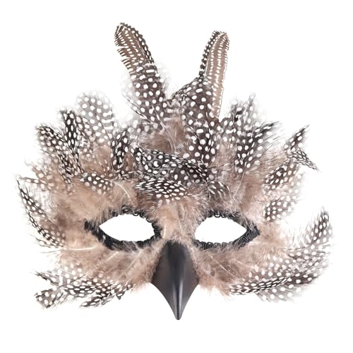 Cranight Venezianische Maske Damen Herren, Maskenball Masquerade Mask, Schwarze Federmaske Rabenmaske für Karneval Fasching Halloween Cosplay Kostüm Zubehör (brown) von Cranight