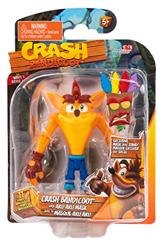 BANDAI Crash Bandicoot Actionfiguren mit Maske, 11 cm, Spielzeug mit Maske und Standzubehör, Sammelfiguren als Merchandise- und Videospiel-Geschenke von BANDAI