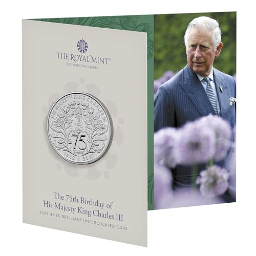 2023 King Charles III Münze zum 75. Geburtstag, britische £5, unzirkuliert, in Minzpackung von CrawleyCoins