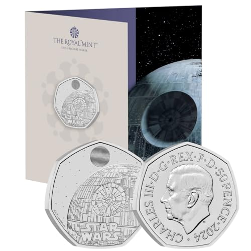 CrawleyCoins 2024 08 Death Star UK 50p brillante unzirkulierte Münze, Minzpackung von CrawleyCoins