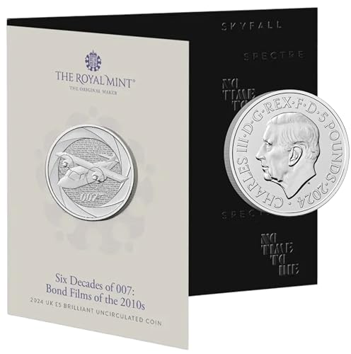 CrawleyCoins 2024 Six Decades of Bond 007-2010 £5 Unkreisförmige Münze glänzend in Minzverpackung von CrawleyCoins