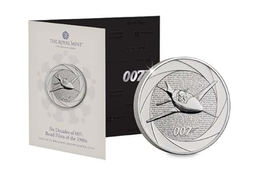 CrawleyCoins 2024 – Sechs Jahrzehnte James Bond 007 – 1980 – 5 £, Brillante, Nicht im Umlauf befindliche Münze in Mint-Packung von CrawleyCoins