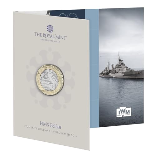 CrawleyCoins 2025 HMS Belfast UK £2 brillante unzirkulierte Münze in versiegelter Verpackung von CrawleyCoins