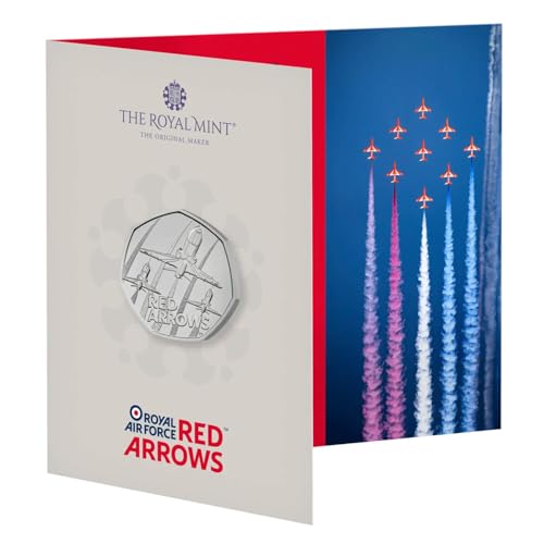 CrawleyCoins 2025 Red Arrows Hawk T1 Aircraft 50p brillante unzirkulierte Münze in versiegelter Verpackung von CrawleyCoins