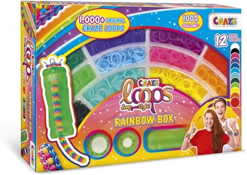 CRAZE Loops Rainbow Box | Regenbogen Loom Bänder Set mit 1000 Gummibänder zum Basteln - Halsketten, Ringe und Armbänder selber machen von CRAZE loops