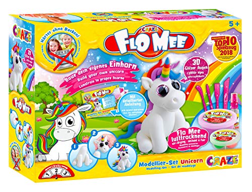 CRAZE FLO MEE Lufttrocknende flauschige Kinder-Knete Modellier-Set Unicorn Einhorn Knetmasse auf Wasserbasis 13656 von CRAZE