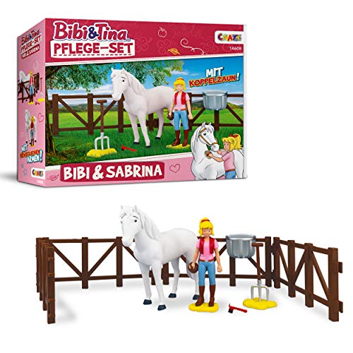 Craze Bibi und Tina Spielzeug Pflege Set BIBI & SABRINA Pony Spielset Spielfiguren Bibi und Tina Figuren Pferd Sabrina inkl. Zubehör Pferdestall Kinderspiele 14608 von CRAZE