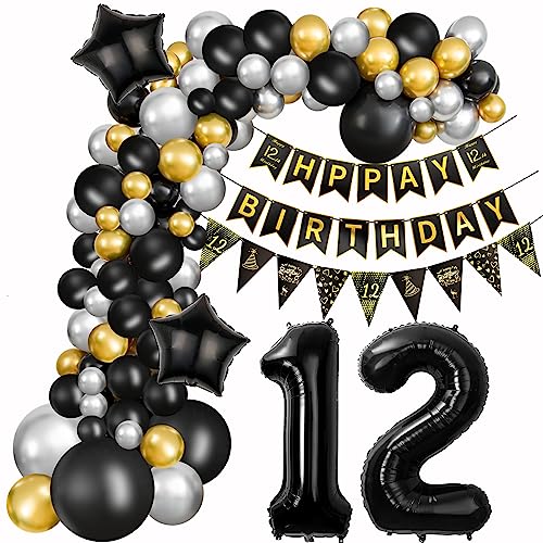 12. Geburtstag Dekoration Mädchen Deko 12. Geburtstag Junge Luftballon 12. Geburtstag Gold Schwarz Silber Geburtstag 12 Jahre Junge Ballon Girland 12 Geburtstag Mädchen Junge 12. Geburtstag Deko von Crazy-M