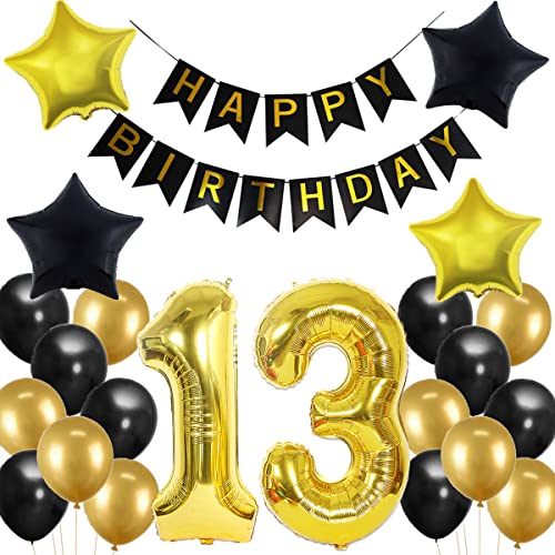 13. Geburtstag Dekoration, 13 Geburtstag Deko Schwarz und Gold, Geburtstagsdeko 13 Jahre Junge, 13 Jahre Geburtstagdeko Junge, Luftballon 13. Geburtstag Deko Mädchen, 13. Party Luftballons von Crazy-M