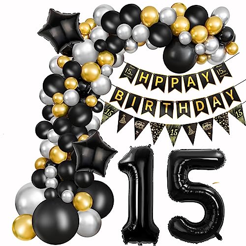 15. Geburtstag Dekoration Mädchen Deko 15. Geburtstag Junge Luftballon 15. Geburtstag Gold Schwarz Silber Geburtstag 15 Jahre Junge Ballon Girland 15 Geburtstag Mädchen Junge 15. Geburtstag Deko von Crazy-M